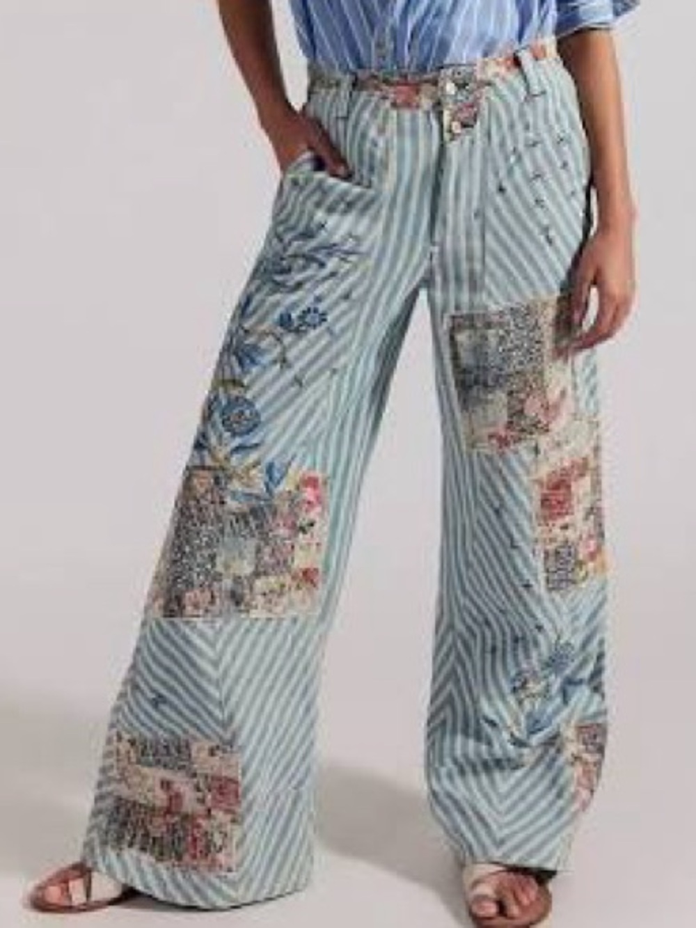 FREE PEOPLE Runyon Patched Striped Jeans!
